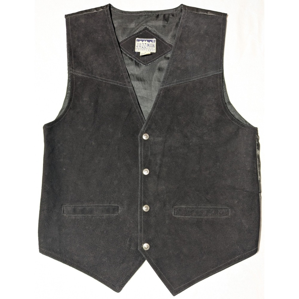 VTG JAZZMAN SPORTSWEAR Oklahoma State Seal Buttons Men Medium Black Leather Vest